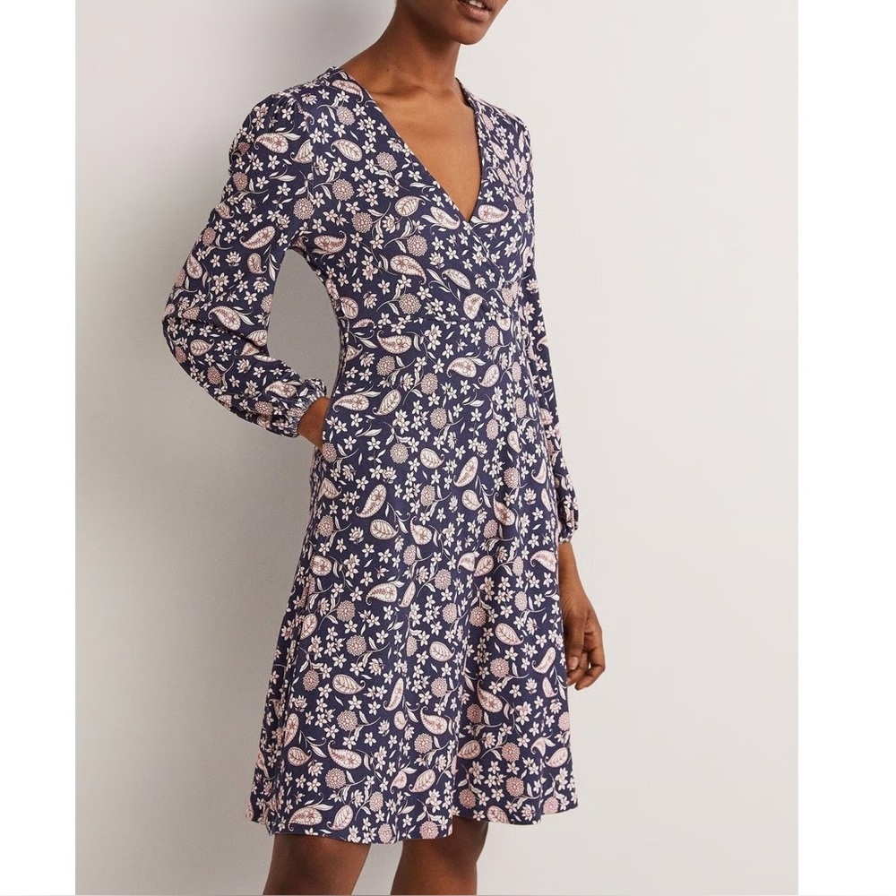 Boden Easy Fixed Wrap Jersey Floral Ditsy Paisley Dress Size 8